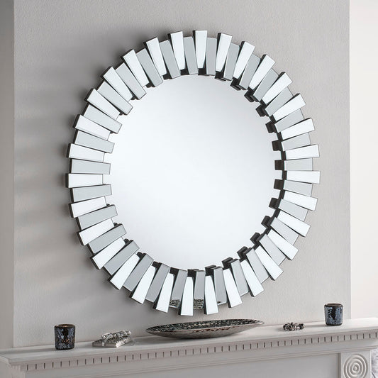 Stella Round Piano Key Bevelled Wall Mirror 80cm dia My Store