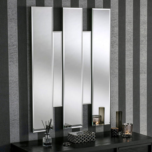 Art Deco Silver 5 Panel Bevelled Wall Mirror My Store