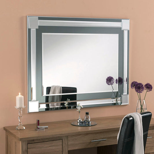 Art Deco Grey & Silver Bevelled Wall Mirror My Store
