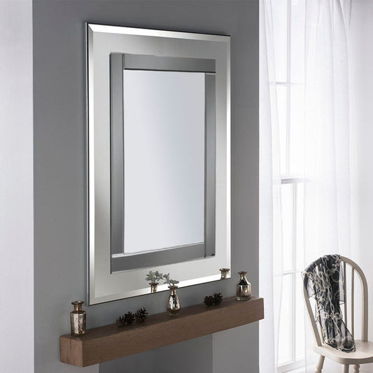Salerno Frameless Glass Wall Mirror in Silver & Smoked Grey My Store