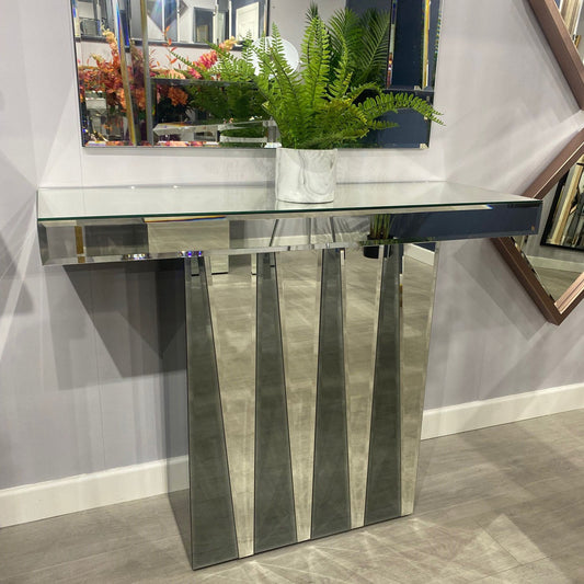 Art Deco Grey & Silver Mirrored Console Table My Store