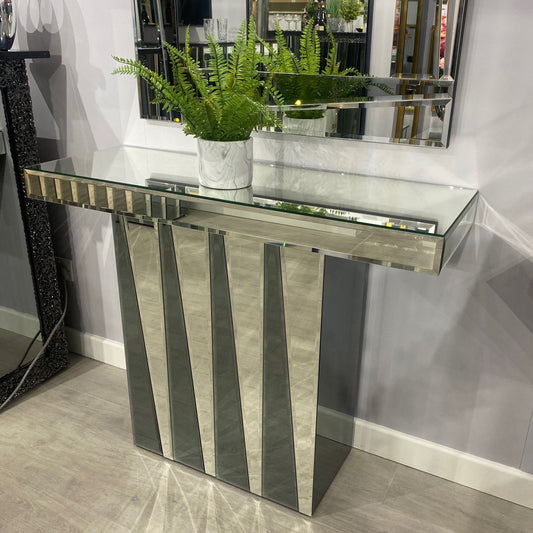 Art Deco Grey & Silver Mirrored Console Table My Store
