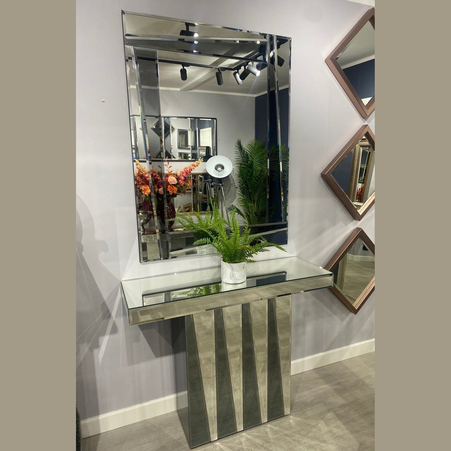 Art Deco Grey & Silver Mirrored Console Table My Store