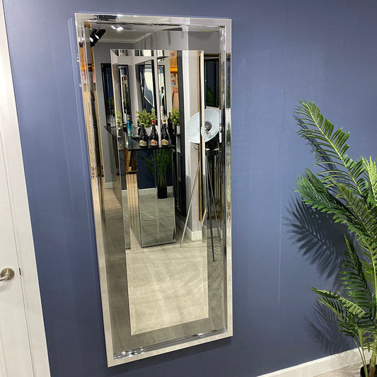 Dalston Chrome Laca Grey & Silver Bevelled Wall Mirror (large) My Store