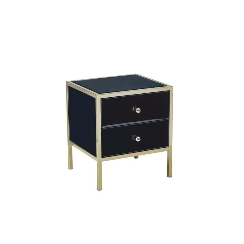 Fenwick Black & Gold Mirrored 2 drawer Bedside Chest My Store