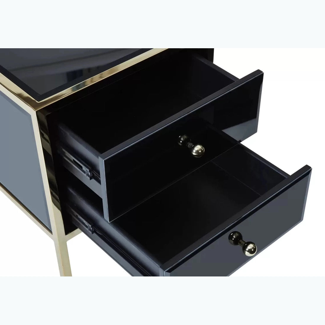 Fenwick Black & Gold Mirrored 2 drawer Bedside Chest My Store