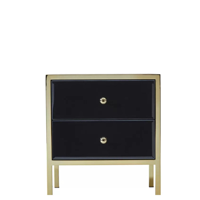 Fenwick Black & Gold Mirrored 2 drawer Bedside Chest My Store