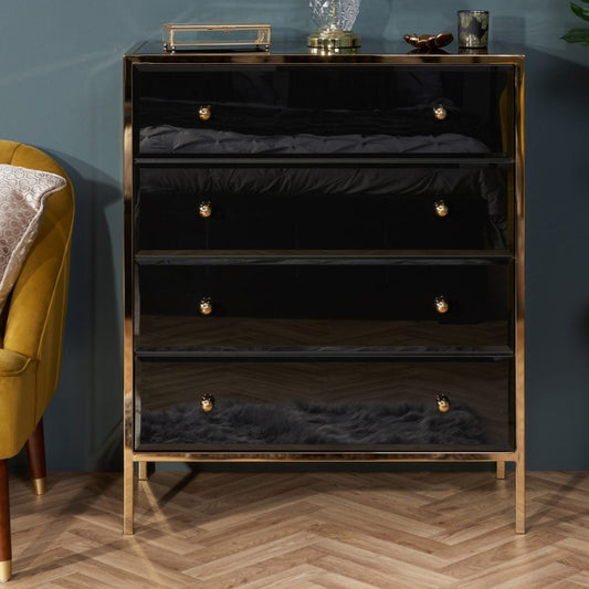 Fenwick Black & Gold Mirrored 4 drawer Chest My Store