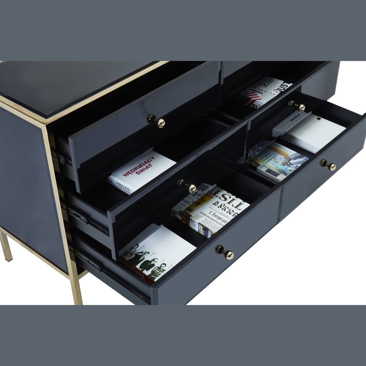 Fenwick Black & Gold Mirrored 6 drawer Chest My Store