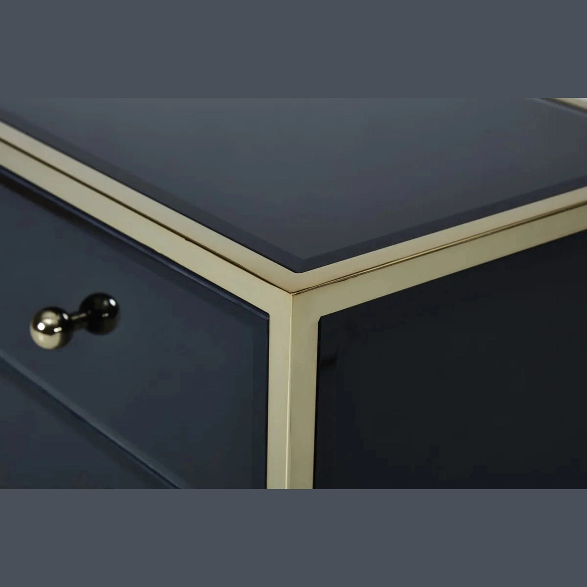 Fenwick Black & Gold Mirrored 2 drawer Bedside Chest My Store