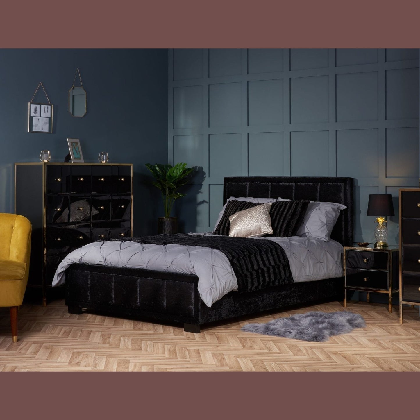 Fenwick Black & Gold Mirrored 2 drawer Bedside Chest My Store