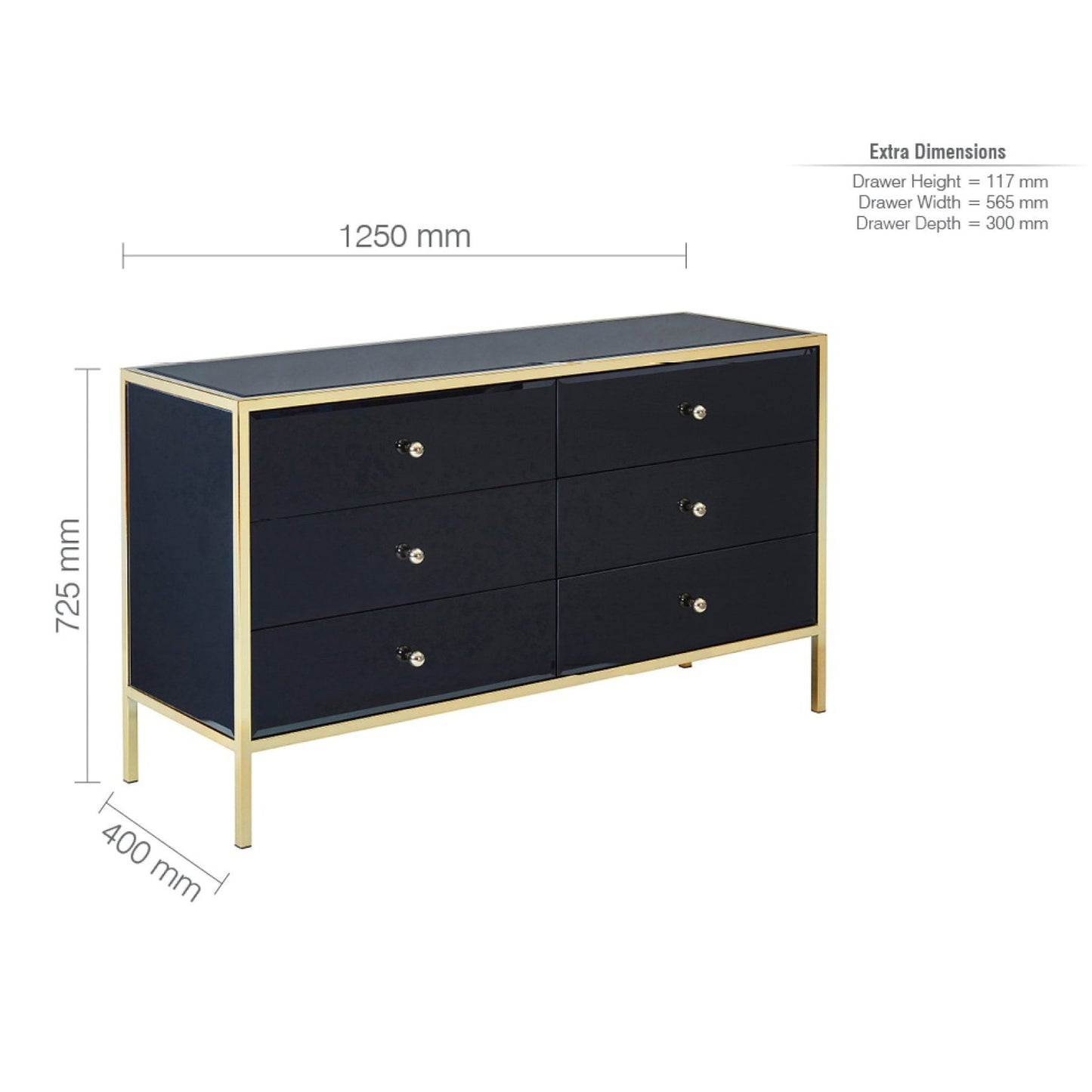 Fenwick Black & Gold Mirrored 6 drawer Chest My Store