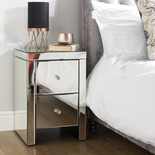 Seville 2 Drawer Mirrored Bedside My Store