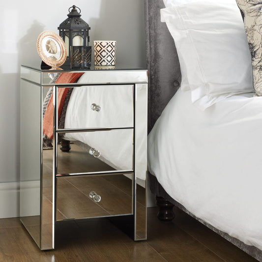 Seville 3 Drawer Mirrored Bedside My Store