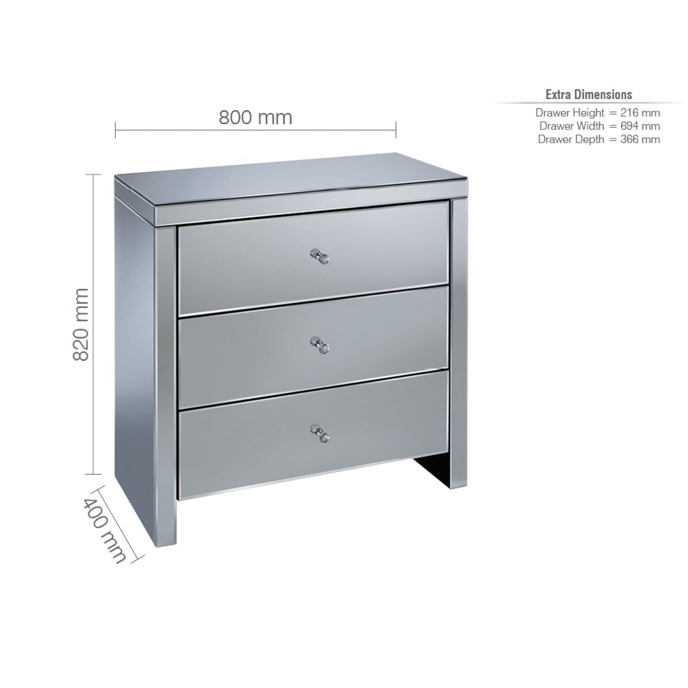 Seville 3 Drawer Mirrored Chest My Store