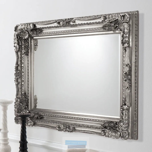 Carved Louis Ornate Mirror in Silver High Street Mirrors