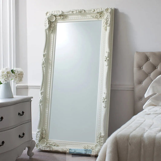 Carved Louis Leaner Medium Ornate Mirror in White High Street Mirrors