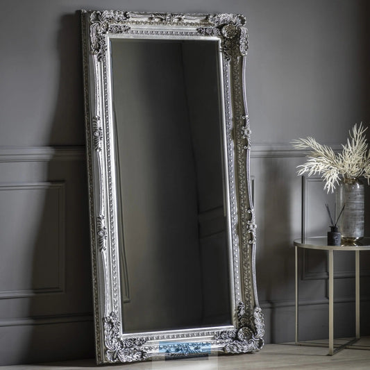 Carved Louis Leaner Medium Ornate Mirror in Silver High Street Mirrors