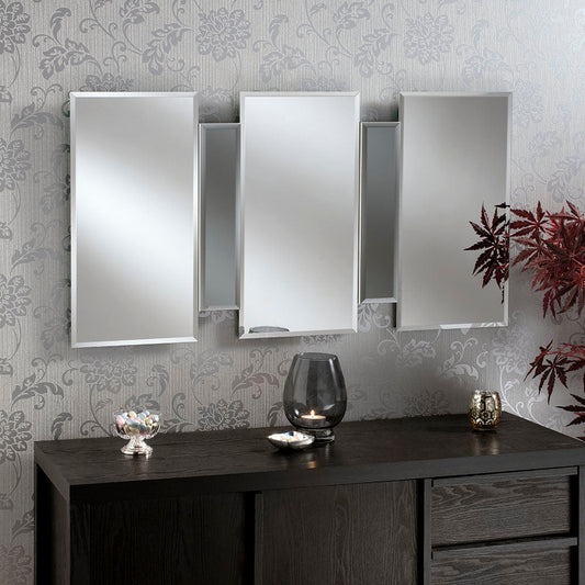 Mars Silver & Grey Bevelled Wall Mirror medium My Store