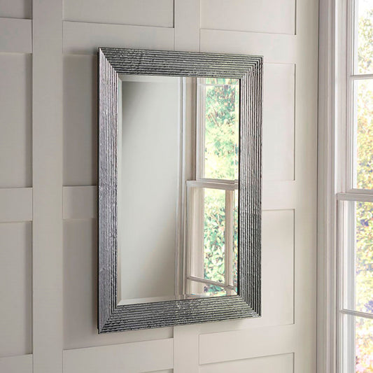 Silver Ripple Framed Silver Bevelled Wall Mirror - 10 sizes My Store