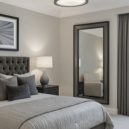 Lusso Black & Brushed Grey Bevelled Wall Mirror 9 sizes My Store