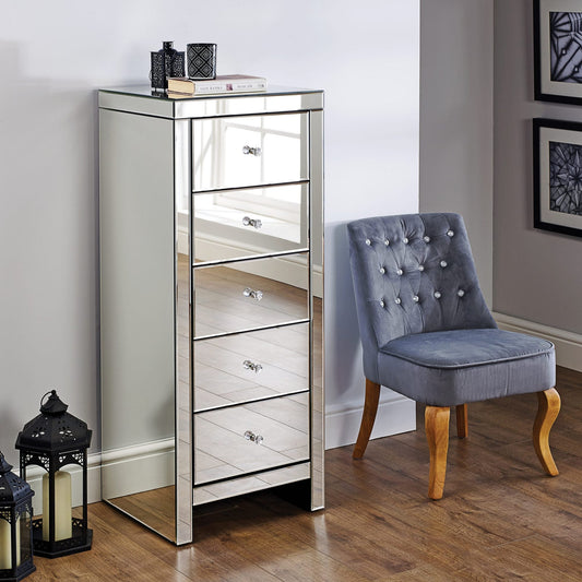 Seville 5 Drawer Mirrored Tallboy Chest My Store