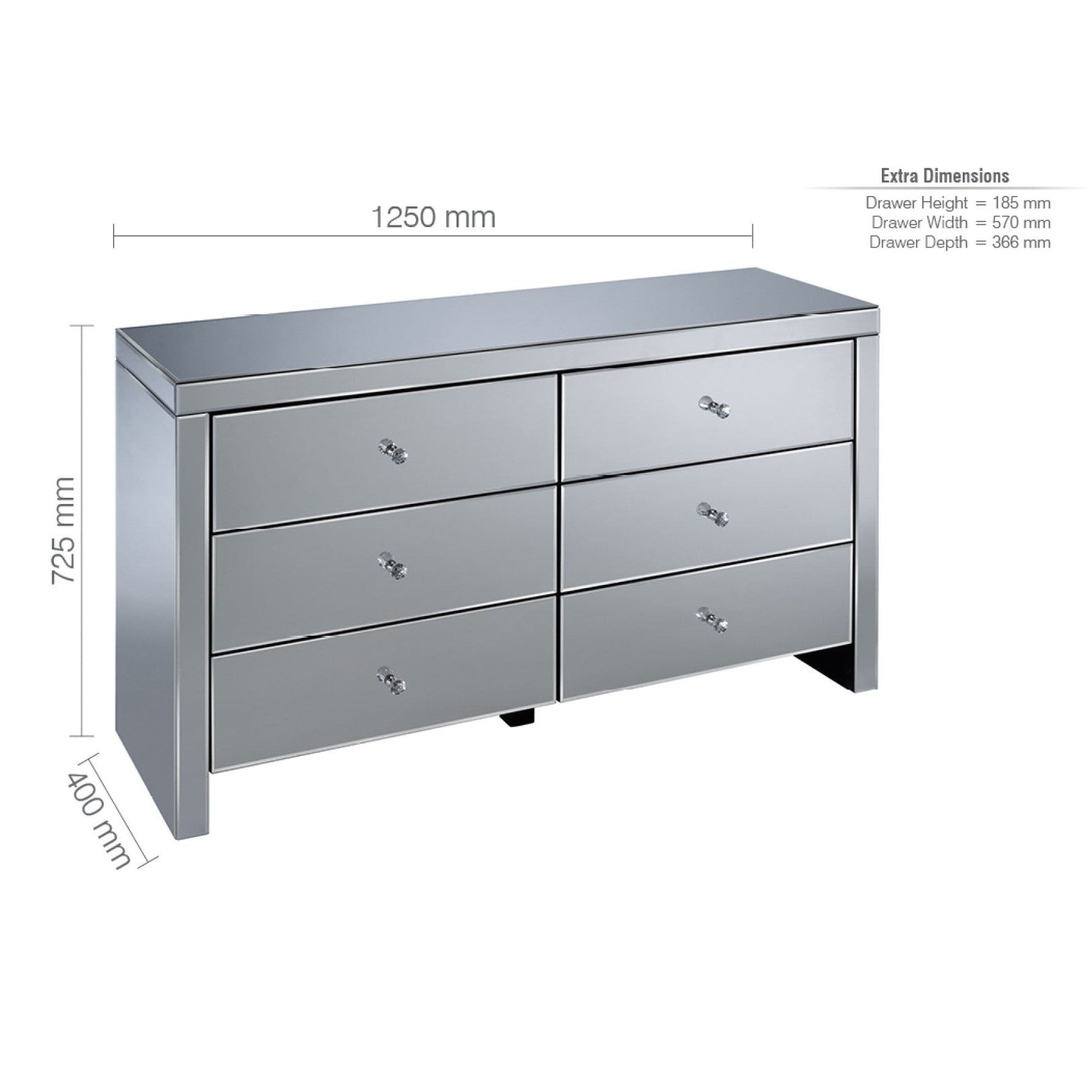 Seville 6 Drawer Mirrored Chest My Store