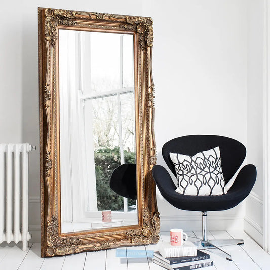 Carved Louis Leaner Medium Ornate Mirror in Gold High Street Mirrors